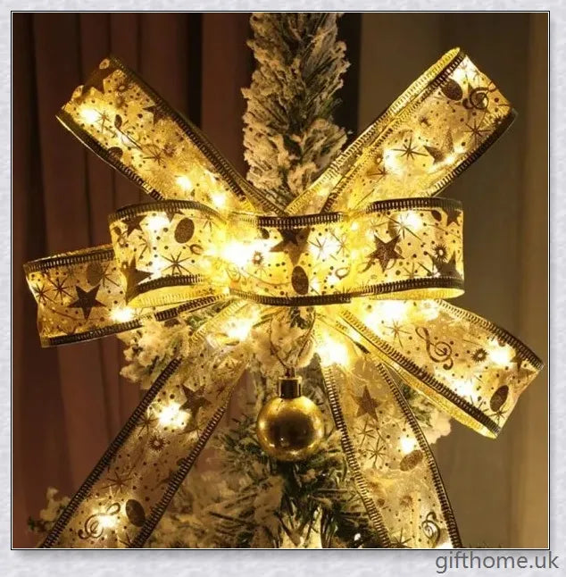 Christmas Ribbon Fairy Lights with warm LED lights, available in gold and silver colours, create a magical holiday ambiance