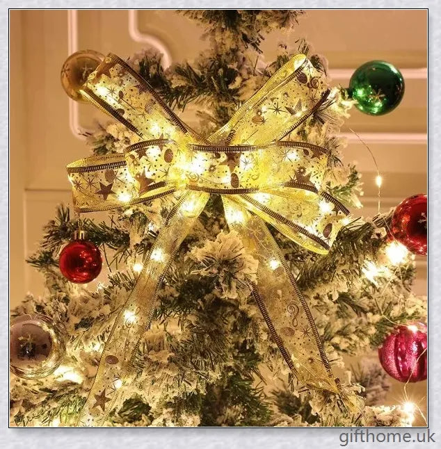 Christmas Ribbon Fairy Lights with warm LED lights, available in gold and silver colours, create a magical holiday ambiance