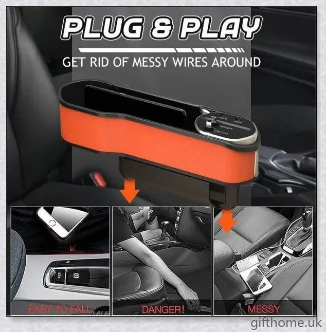 Car Seat Slot Storage Box with Wireless Charging - Organise your car's interior and charge your devices with this compact and practical accessory