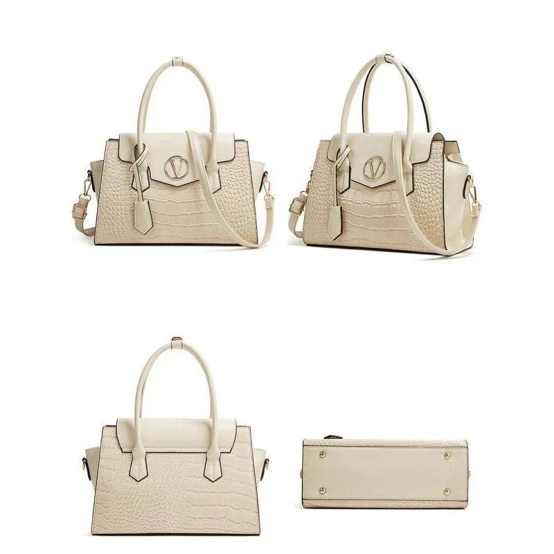Elegant alligator pattern tote and crossbody bag set with clutch in black, brown, and navy colours