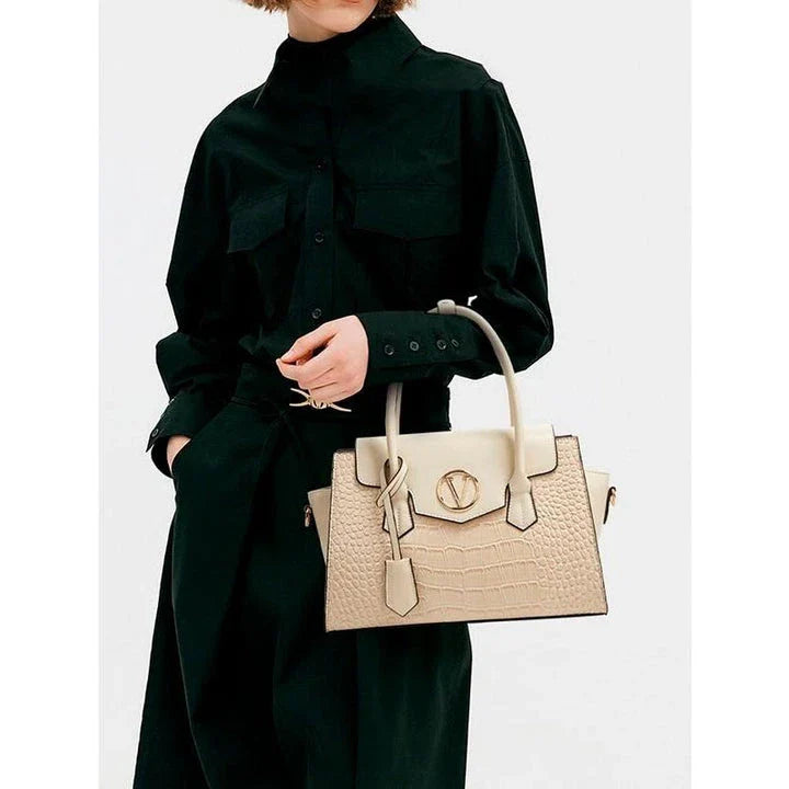 Elegant alligator pattern tote and crossbody bag set with clutch in black, brown, and navy colours