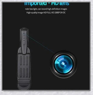 A compact, wearable body camera with a clip for hands-free recording of 1080P video footage