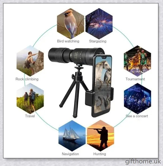 10-300X40mm Super Mobile Phone Starscope Thermal Monocular Telescope with Smartphone Adapter and Tripod