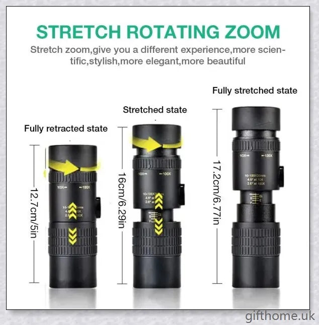 10-300X40mm Super Mobile Phone Starscope Thermal Monocular Telescope with Smartphone Adapter and Tripod