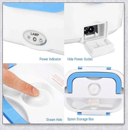 Portable Heated Electric Lunch Box in various colours - green, blue, orange, and pink