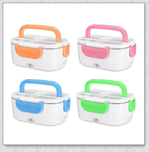 Portable Heated Electric Lunch Box in various colours - green, blue, orange, and pink