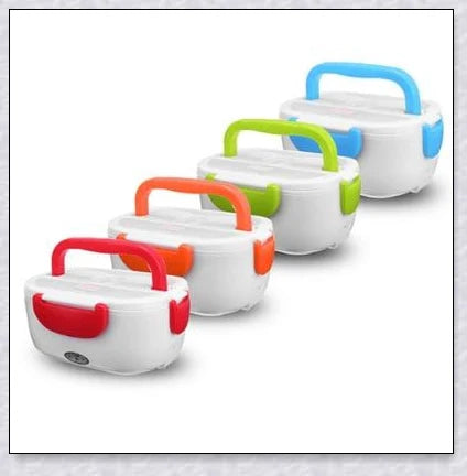 Portable Heated Electric Lunch Box in various colours - green, blue, orange, and pink