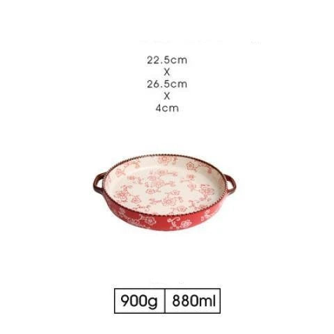Beautifully hand-painted ceramic baking sheet with a charming cherry blossom design, perfect for even baking and elegant serving.