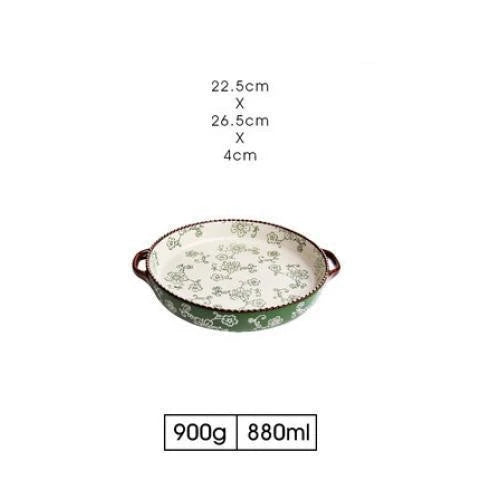 Beautifully hand-painted ceramic baking sheet with a charming cherry blossom design, perfect for even baking and elegant serving.