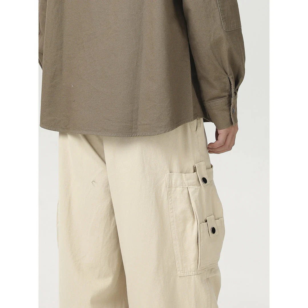 Stylish men's drawstring baggy straight trousers in black and milky white colours