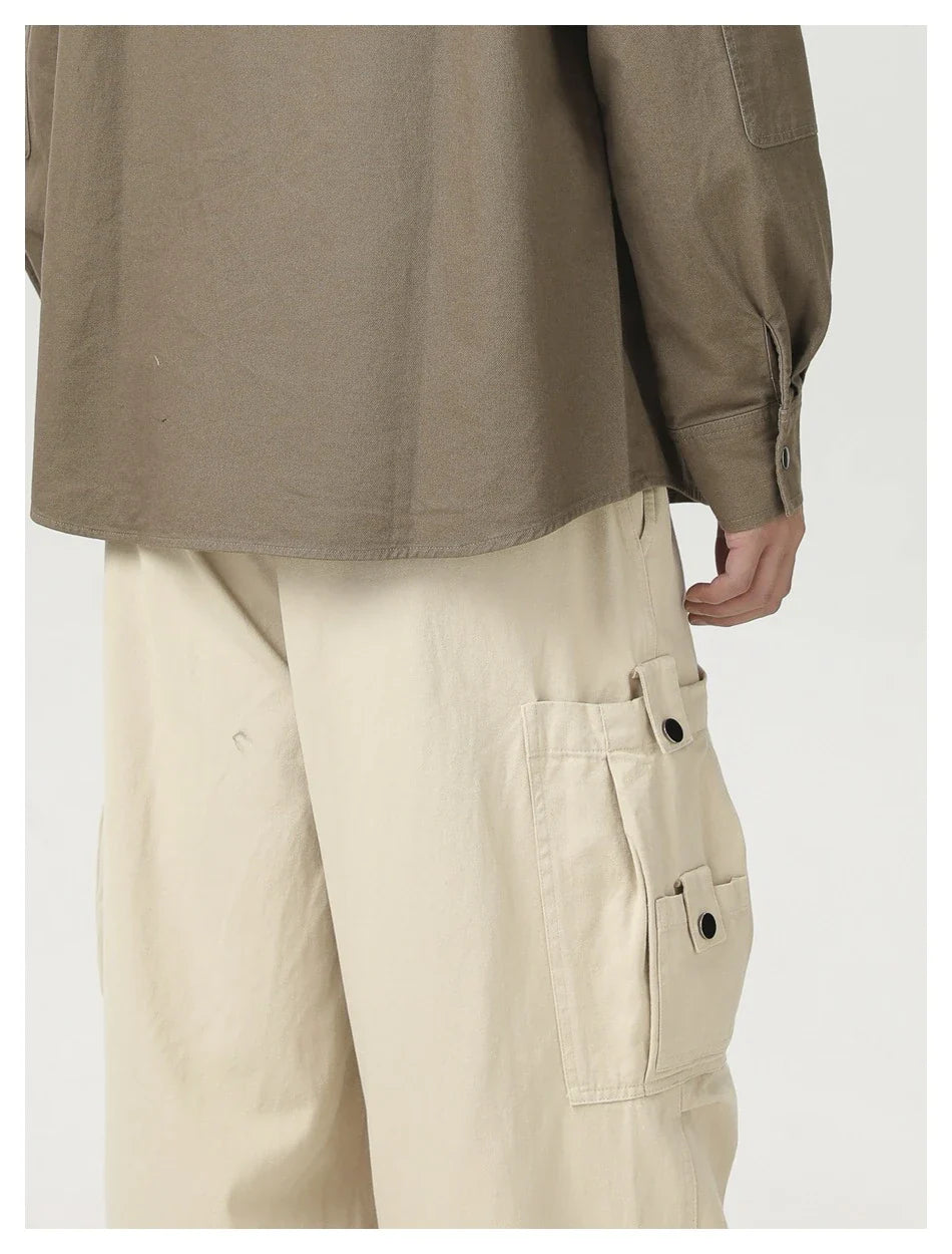 Stylish men's drawstring baggy straight trousers in black and milky white colours