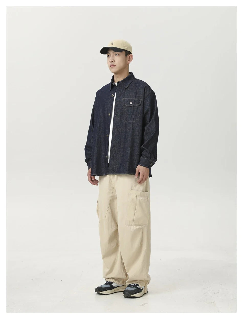 Stylish men's drawstring baggy straight trousers in black and milky white colours