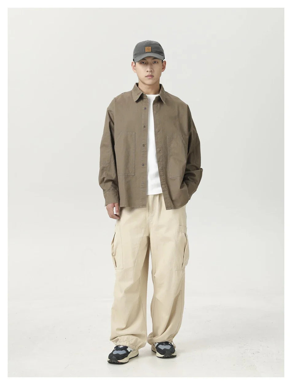 Stylish men's drawstring baggy straight trousers in black and milky white colours