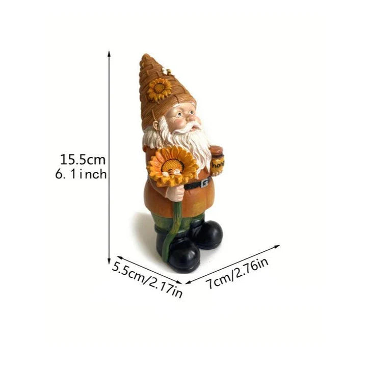 Sunflower Gnome Resin Garden Statue - Charming Beekeeper Decoration for Outdoor Spaces