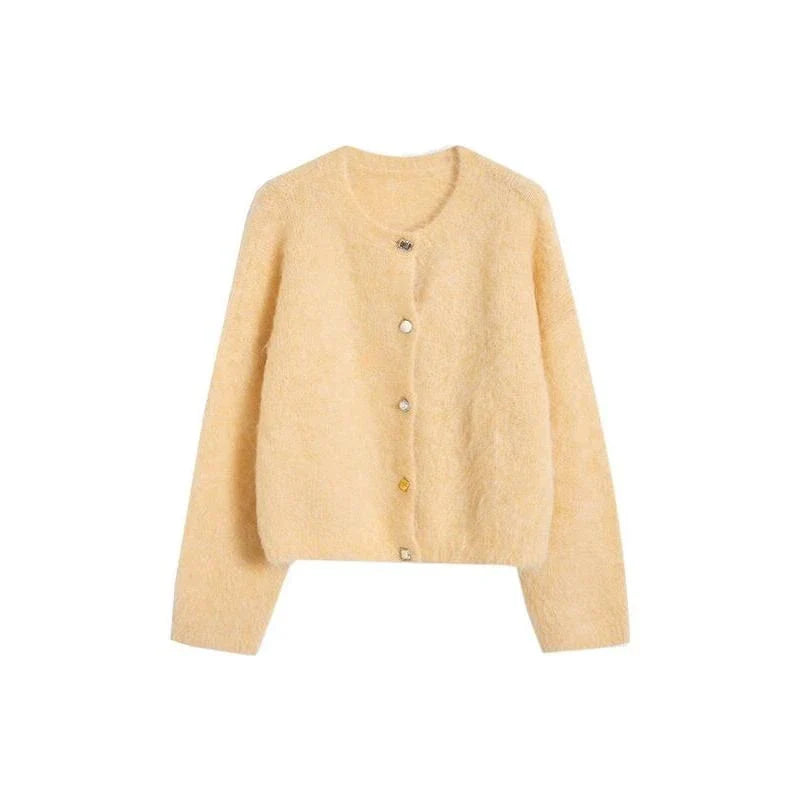A stylish and cosy alpaca blend cardigan with a sophisticated design, perfect for transitioning between casual and office wear.