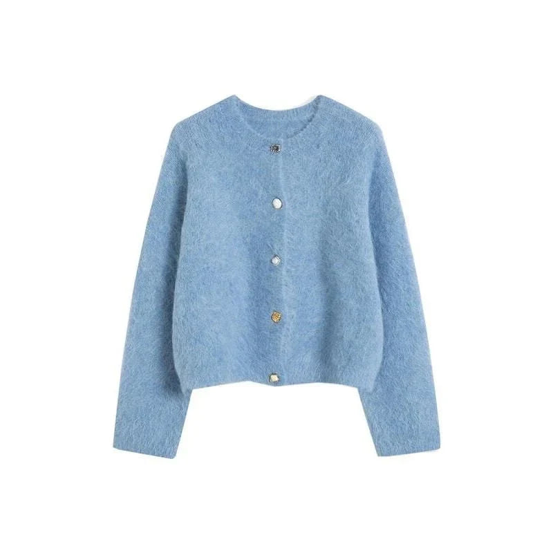A stylish and cosy alpaca blend cardigan with a sophisticated design, perfect for transitioning between casual and office wear.