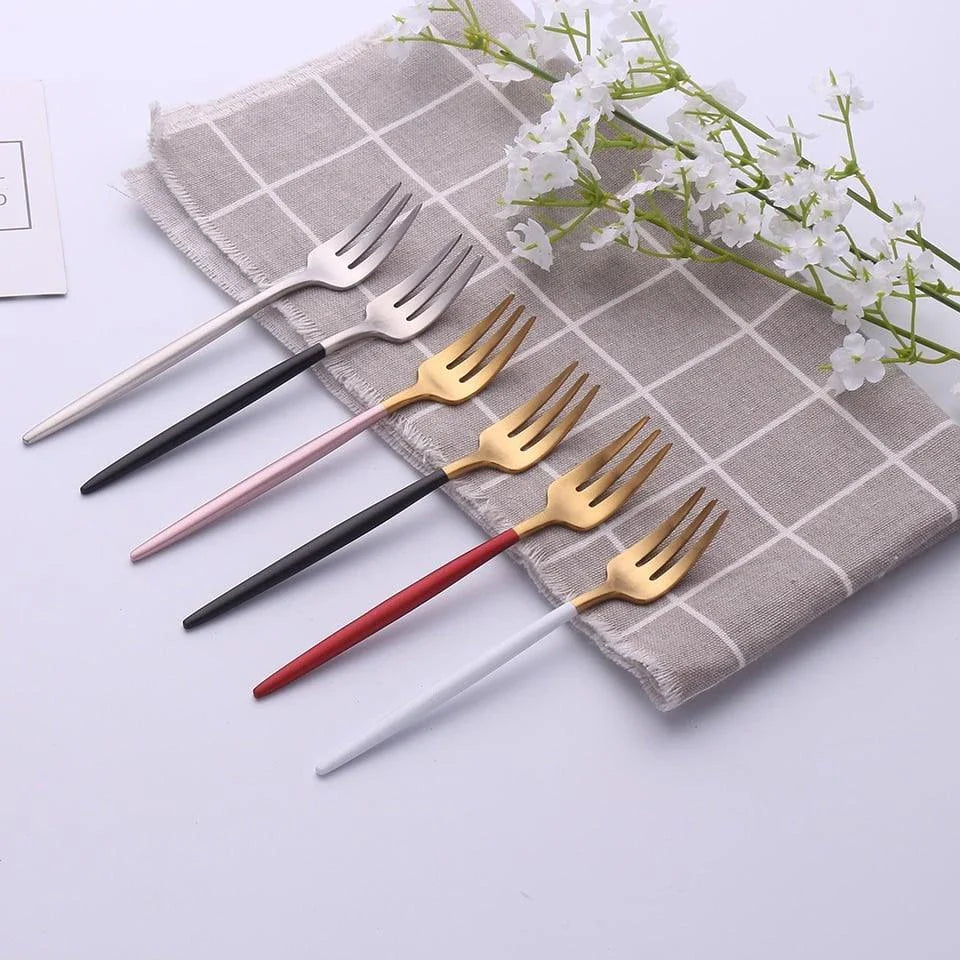 304 Stainless Steel Fork with Colourful Short Handle - Elegant Cutlery for Sophisticated Dining