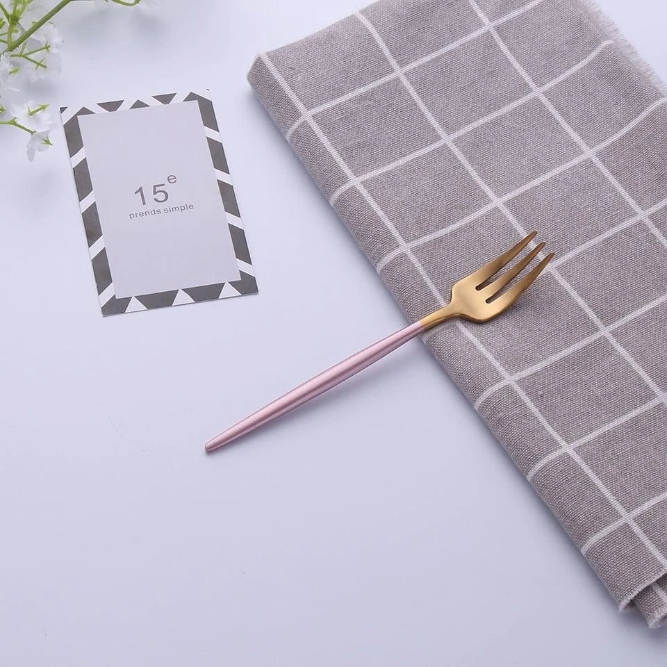 304 Stainless Steel Fork with Colourful Short Handle - Elegant Cutlery for Sophisticated Dining