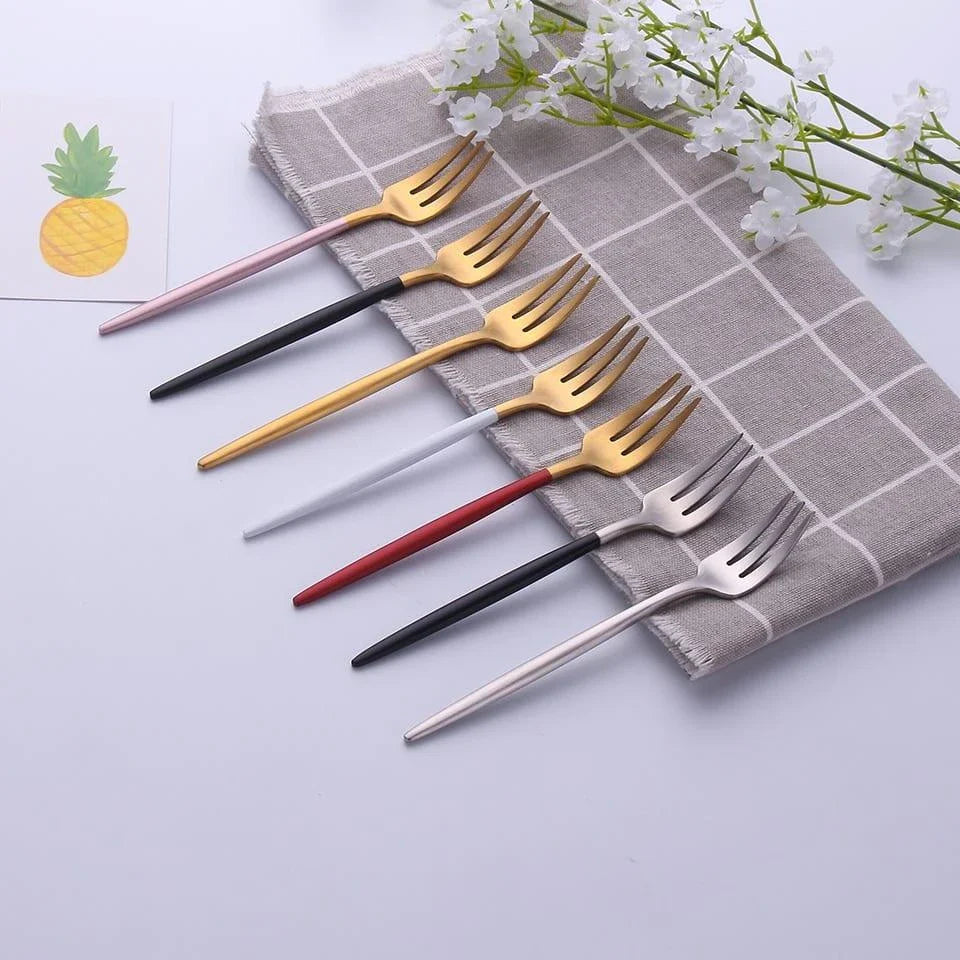 304 Stainless Steel Fork with Colourful Short Handle - Elegant Cutlery for Sophisticated Dining