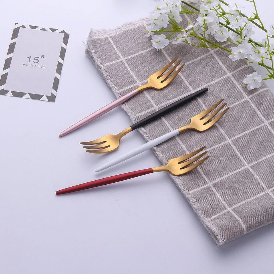 304 Stainless Steel Fork with Colourful Short Handle - Elegant Cutlery for Sophisticated Dining