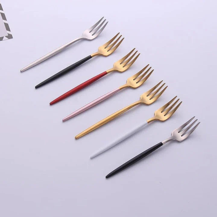 304 Stainless Steel Fork with Colourful Short Handle - Elegant Cutlery for Sophisticated Dining