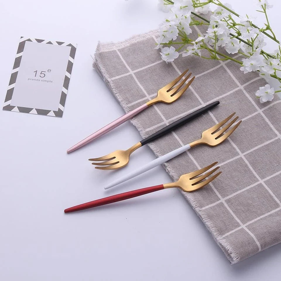304 Stainless Steel Fork with Colourful Short Handle - Elegant Cutlery for Sophisticated Dining