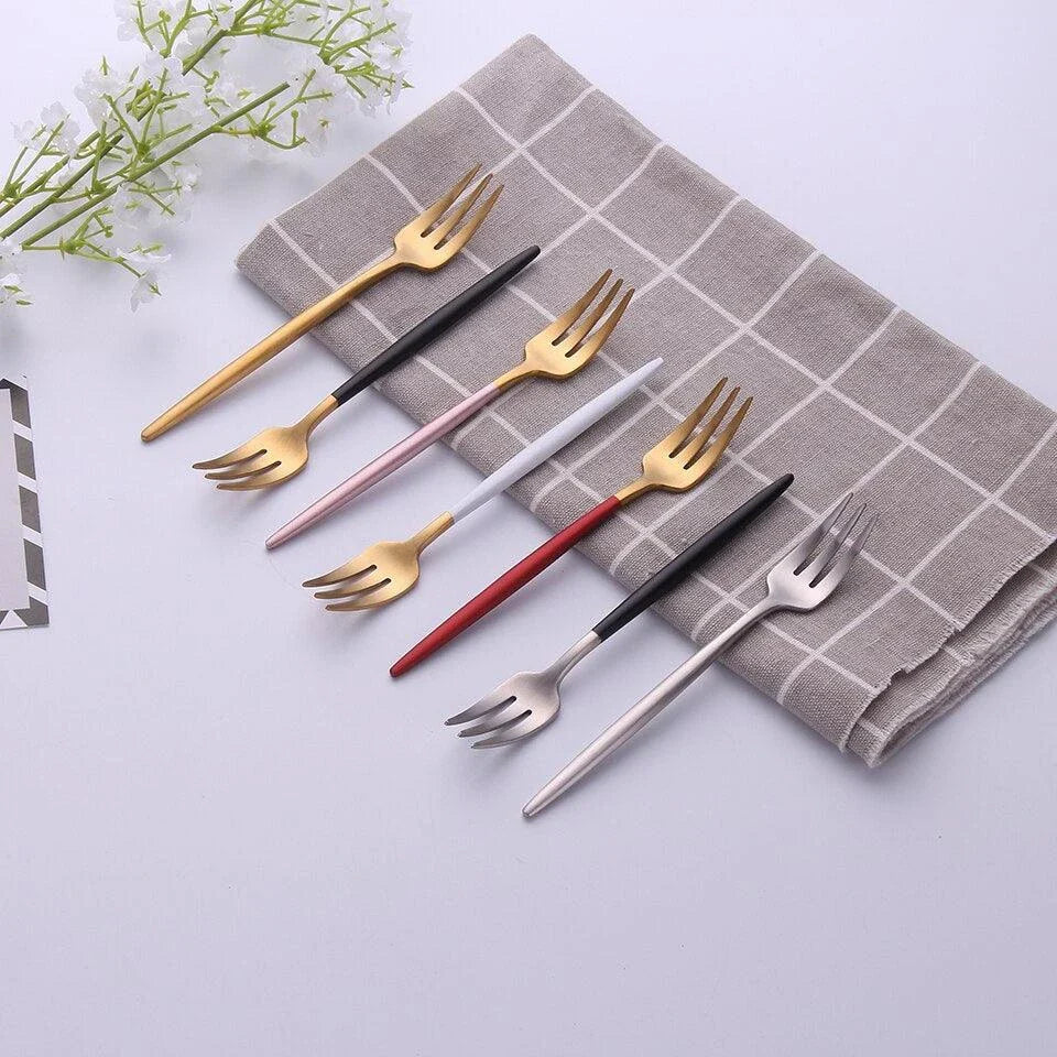 304 Stainless Steel Fork with Colourful Short Handle - Elegant Cutlery for Sophisticated Dining