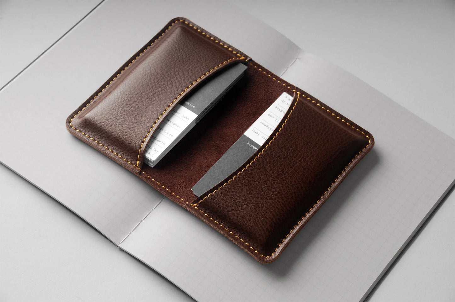Premium leather business card holder in various colours, designed for professional men and women