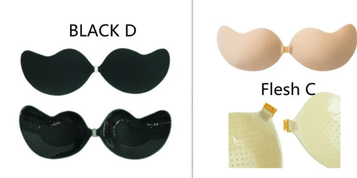 Lala Goddess Mango Cup deep V invisible bra in black and flesh colors