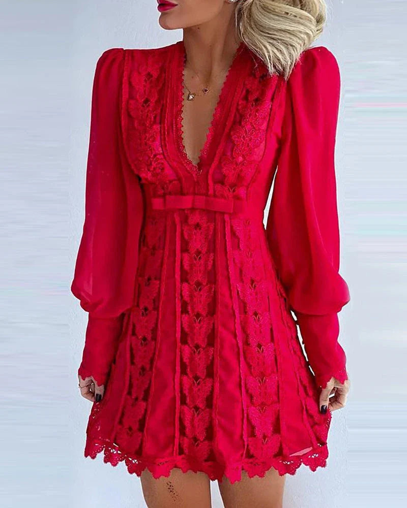Elegant Lace Butterfly Sleeve Dress in Soft Hues