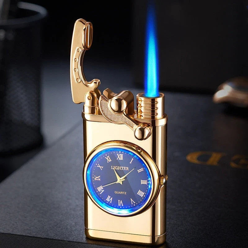 A versatile butane lighter watch with various color options and flame styles