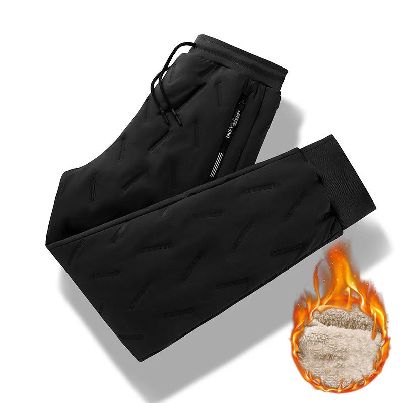 Men's winter velvet fleece jogging pants with zip pocket