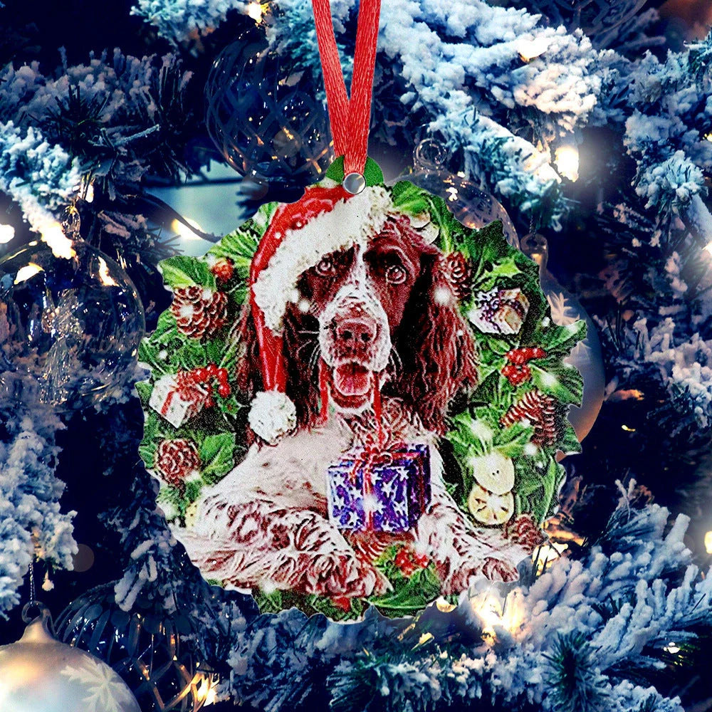 Personalised wooden Christmas ornament with geometric design and painted finish