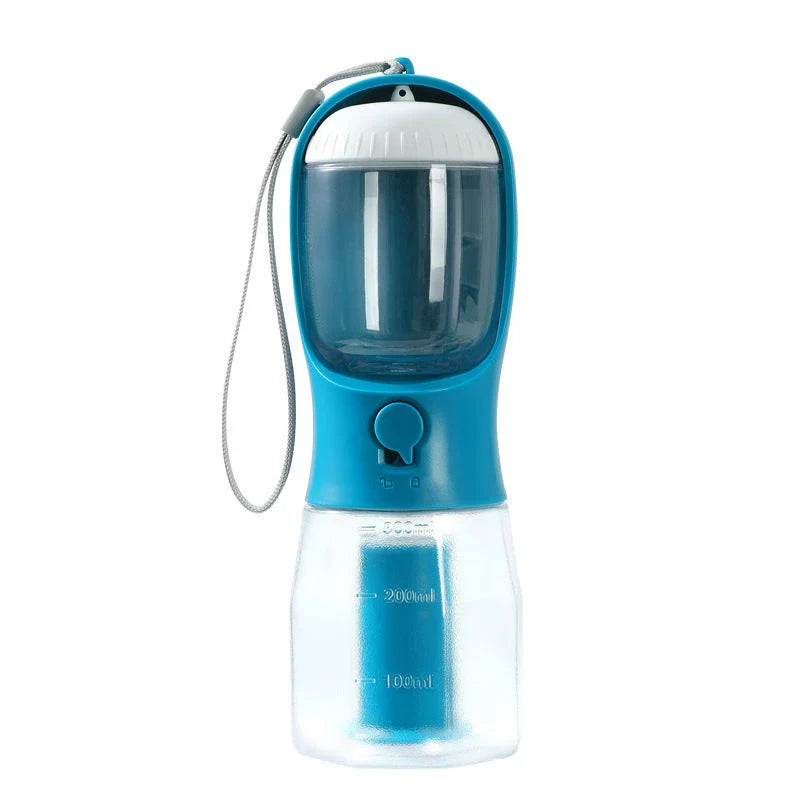 A 3-in-1 pet travel set featuring a water dispenser, food container, and waste bag holder in various color options