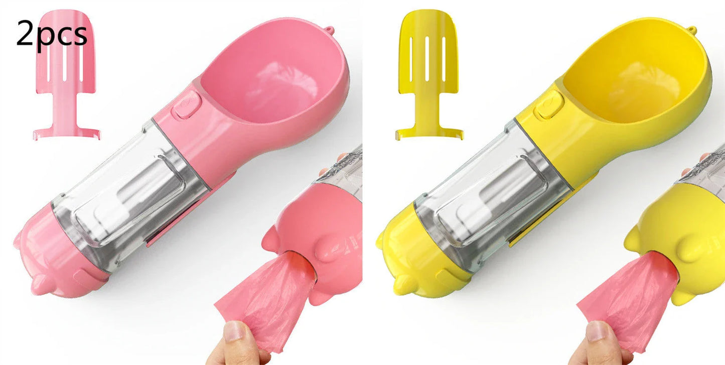 Versatile 3-in-1 Pet Water Bottle with Feeding Bowl and Waste Bag Storage