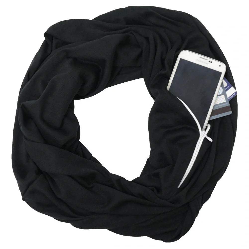 Solid colour pocket scarf with zippered pocket in various colours