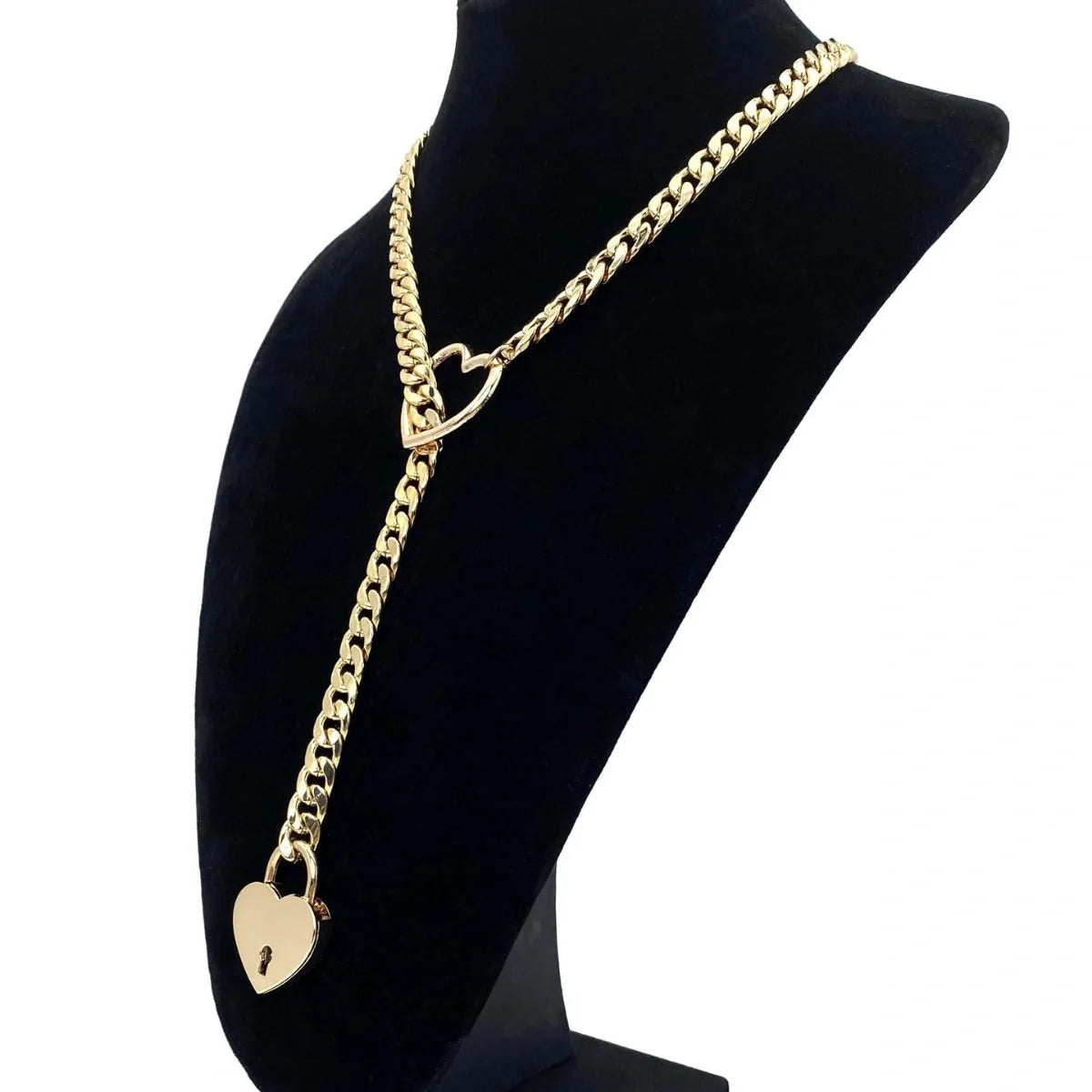 Adjustable Heart Slip Chain Necklace with Key Lock Charm in Black, Silver, and Gold Colours