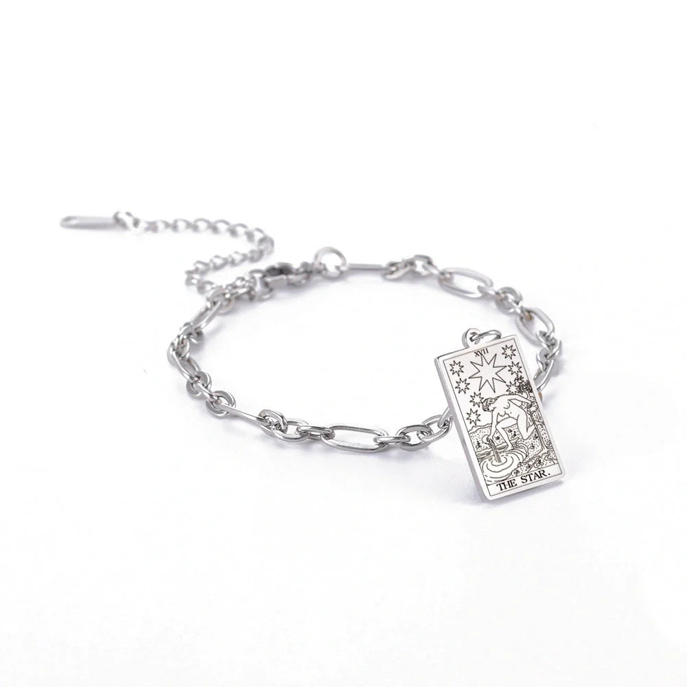 12 Tarot Card Series Fashion Trend Long Oval Link Chain Bracelet in gold and silver finishes