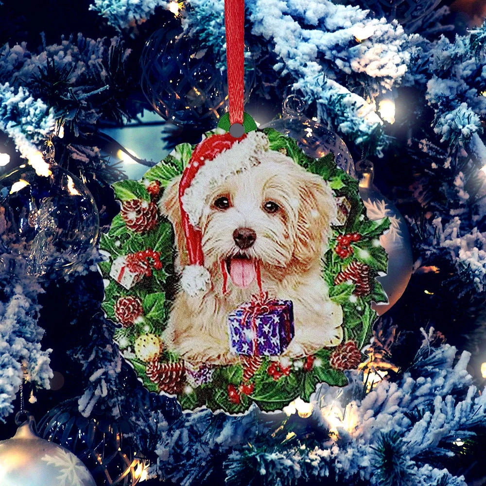 Personalised wooden Christmas ornament with geometric design and painted finish