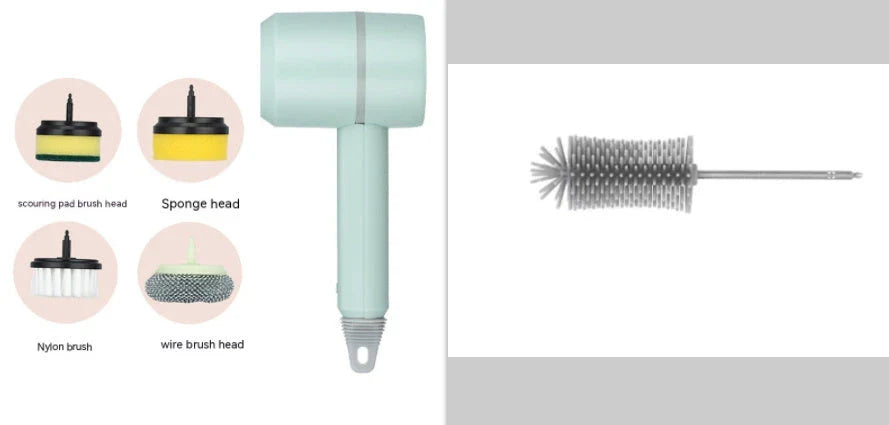 Powerful automatic cordless cleaning brush with interchangeable brush heads for cleaning kitchen, bathroom, and other surfaces