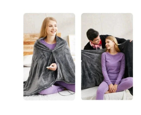 Cozy electric heated blanket made of soft, plush coral fleece with adjustable temperature settings and USB connectivity for portable warmth