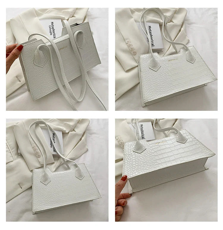 Stylish PU small square shoulder bag in crocodile pattern for spring and summer