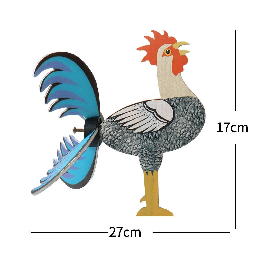 Handmade rooster windmill garden statue with vivid colours and waterproof features