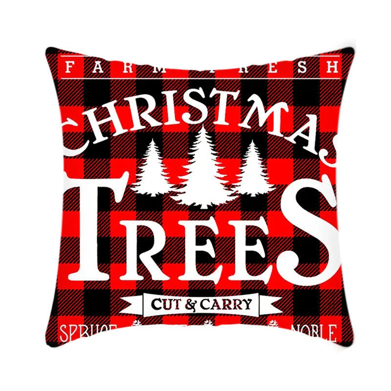 Merry Christmas cushion cover with elk and Santa Claus design in plush fabric