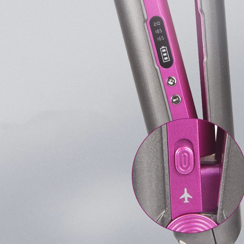 Cordless ceramic straightening and curling iron with rechargeable battery and adjustable heat settings