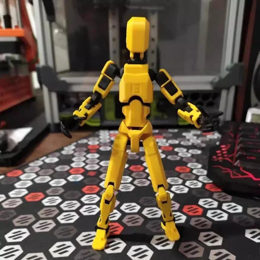 Poseable 3D-printed transforming robot action figure toy in various bright colors