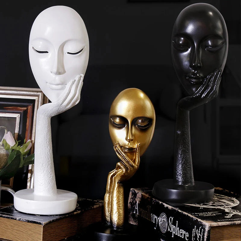 Nordic abstract art thinker lady mask figurine resin statue for home and office decoration
