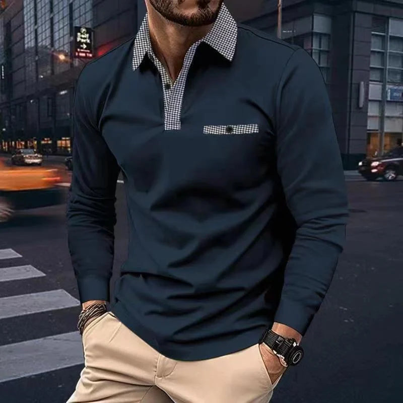 Men's plaid lapel polo shirt in various colours for leisure wear
