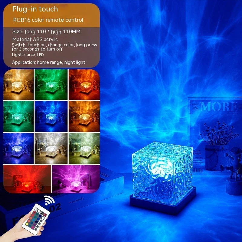 Illuminating Ambiance Lamp with rotating water ripple projection, 16 color options, and remote control for customizable home decor