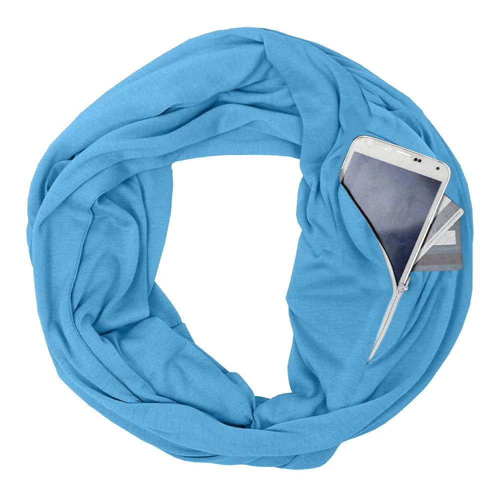 Solid colour pocket scarf with zippered pocket in various colours